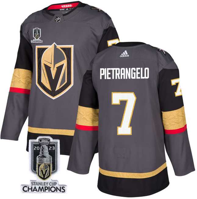 Men%27s Vegas Golden Knights #7 Alex Pietrangelo Gray 2023 Stanley Cup Champions Stitched Jersey